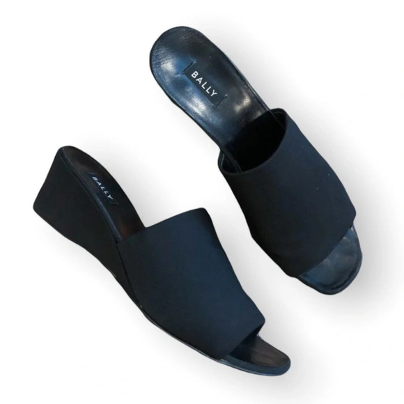 BALLY Black Open Toe Slip On Sandals Wedges 41 - Picture 1 of 5